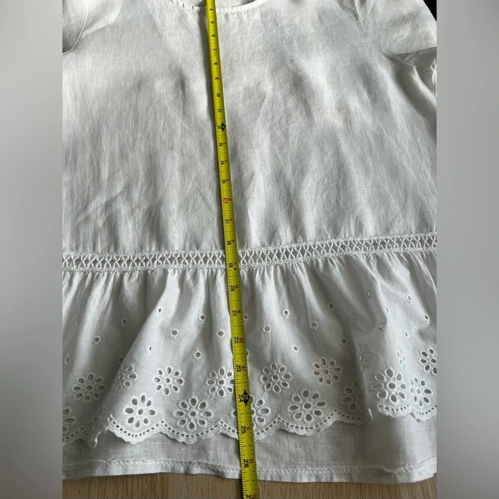 Terzo Millennio Italian Linen Blouse 100% Linen White Eyelet Hem L - Picture 7 of 10